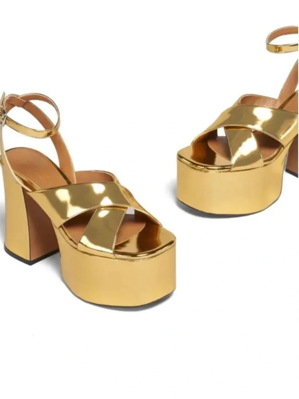 MARNI Gold Platform Block Heel Sandals - Women's Ankle Strap